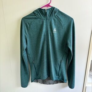 Odlo Run Easy Midweight Women’s Full Zip Hooded Jacket Teal Green - Size Small